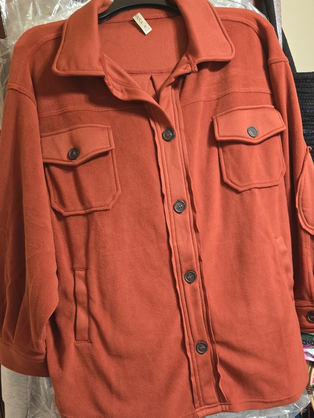 Zenana Outfitters Rust Teddy Shacket with Chest Pockets